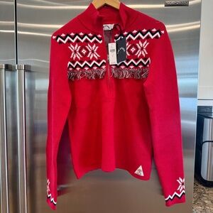 NWT The Upside Keystone Blanche Half Zip Sweater in Red with fringe in Chili Red